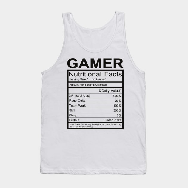 Gamer Nutritional Facts Tank Top by DragonTees